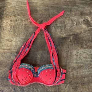 Victoria’s Secret Fluorescent Pink and Teal Bedazzled Bra - Size 34B